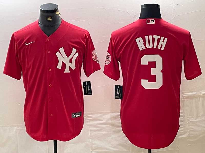 Men%27s New York Yankees #3 Babe Ruth Red Fashion Cool Base Jersey->new york yankees->MLB Jersey